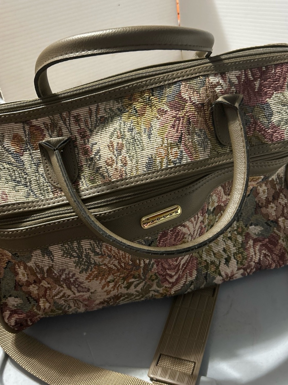 Floral Tapestry Shoulder Bag with Olive Trim